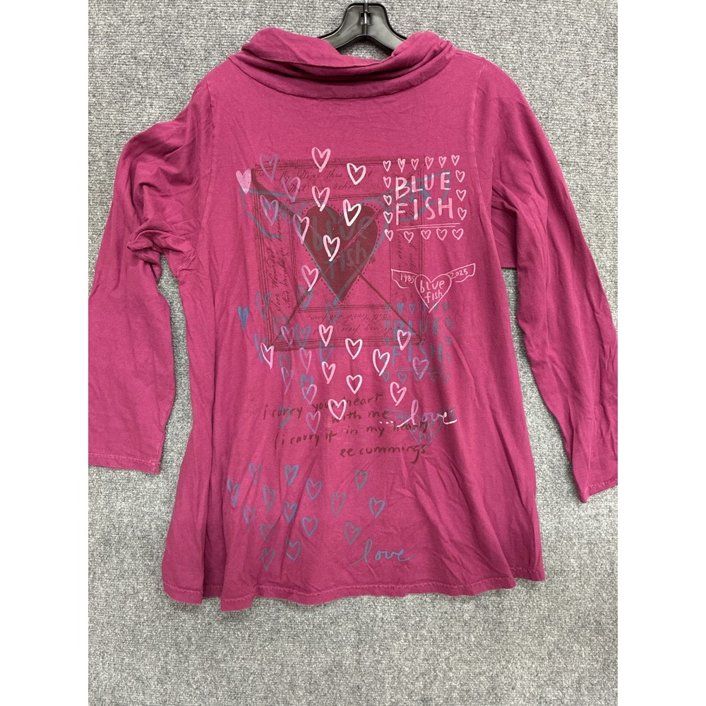 Blue Fish Organic Cotton Heart Graphic Cowl Neck Tunic Top Pink Size 0